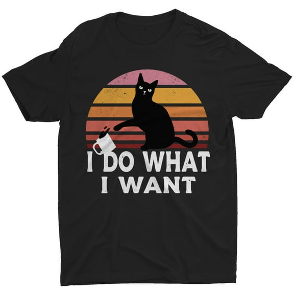 I Do What I Want Vintage Black Cat Coffee Funny Cat T-Shirt Cat Mom Dad Gift Tee