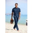 thumbnail image 3 of COOFANDY Men Linen Sets Outfits 2 Piece Casual Henley Shirts Casual Yoga Pants Set Hawaiian Beach Outfit Blue, 3 of 9