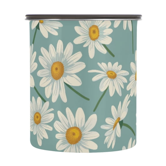 Daisy Flower Airtight Coffee Bean Canister 30oz Food Storage Containers with Lids For Gournd, Tea, Sugar, Flour, Rice, Cereal, Candy Cookie Jar