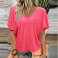 thumbnail image 2 of UQJfacai Womens Oversized T Shirts Summer V Neck Batwing Short Sleeve Casual Shirts for Woman Loose Fit Solid Basic Tee Tops S, 2 of 9
