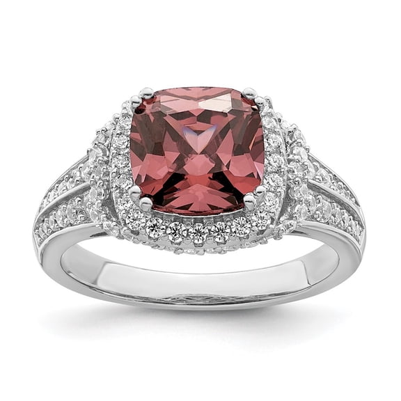 Auriga Fine Jewelry 925 Sterling Silver with 14K Rhodium plated Smoky Pink & White CZ Ring Size 8 for Women