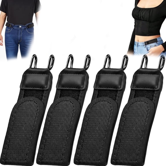 Buckless Belts for Mens and Women, No Buckle Elastic Belt, Metal Hook Elastic Loops