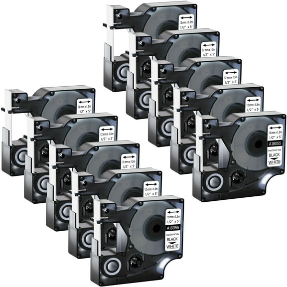 GREENCYCLE 10PK Industrial Rhino Heat Shrink Tubes Compatible for DYMO 18055 12mm 1/2" Black on White Cable Label Tape