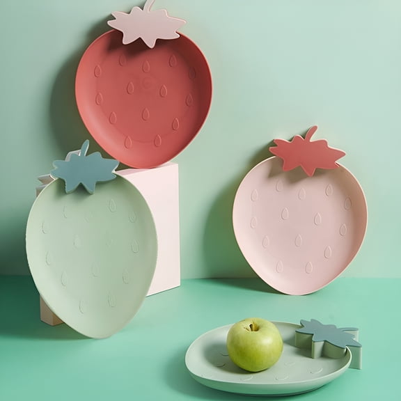 ACDANC 3Set Purplish Red Fruit Plate in Strawberry Shape for Casual Entertaining 10.6 x 8.3in