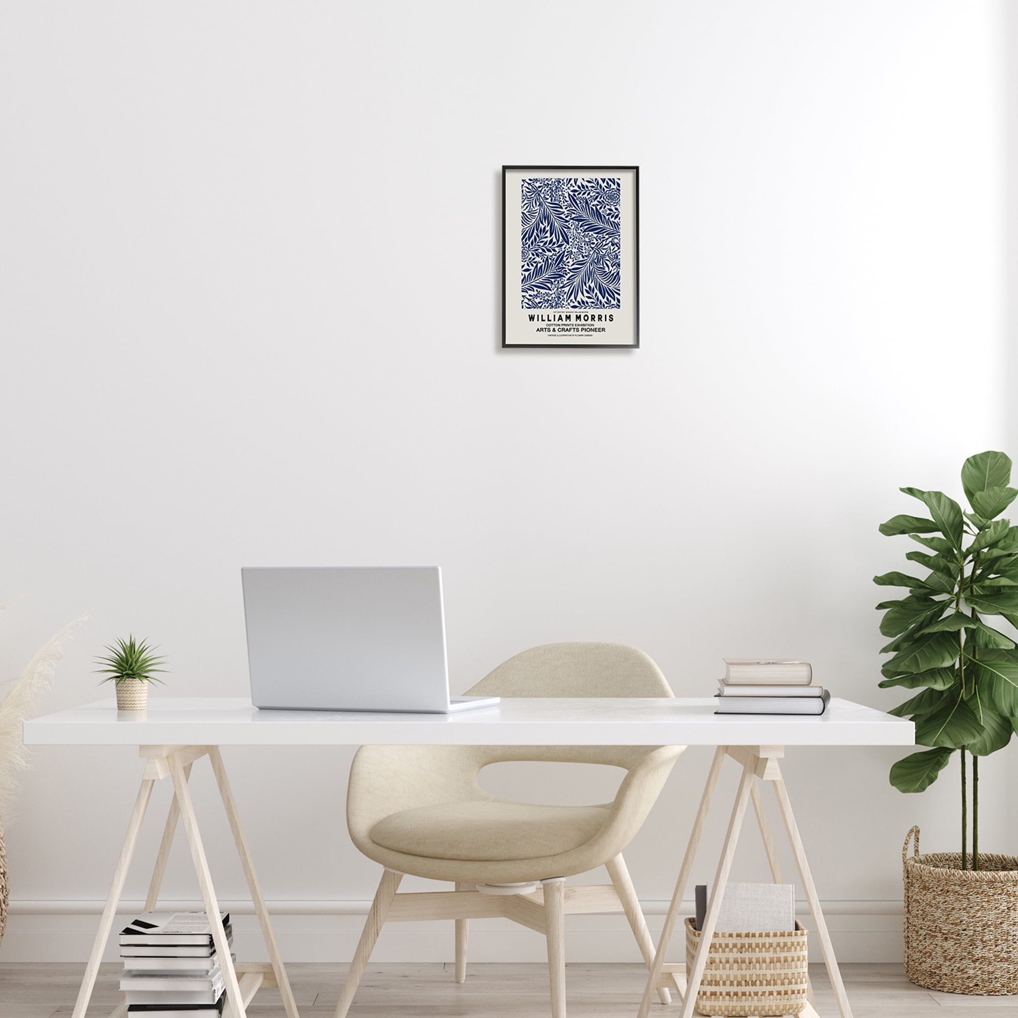 Stupell Industries Blue Floral Leaves Botanical Pattern Exhibition Flyer Framed Wall Art, 11 x 14, Design by Ros Ruseva