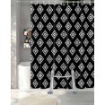 thumbnail image 3 of Split Shower Curtain for Transfer Bench, Black Boho Geometric Fabric Shower Curtains for Bathroom, Retro Simple Ethnic Abstract Motifs Tub Sliding Transfer Bench Waterproof Bath Curtains 72"x78", 3 of 9