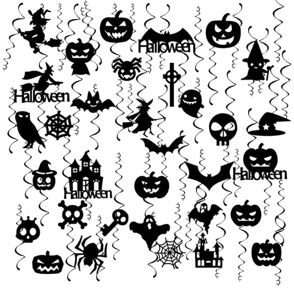 Halloween Party Decorations Set;Black Scary Halloween Swirls;Hanging Decorations with Halloween Patterns;Reusable Halloween Party Supplies