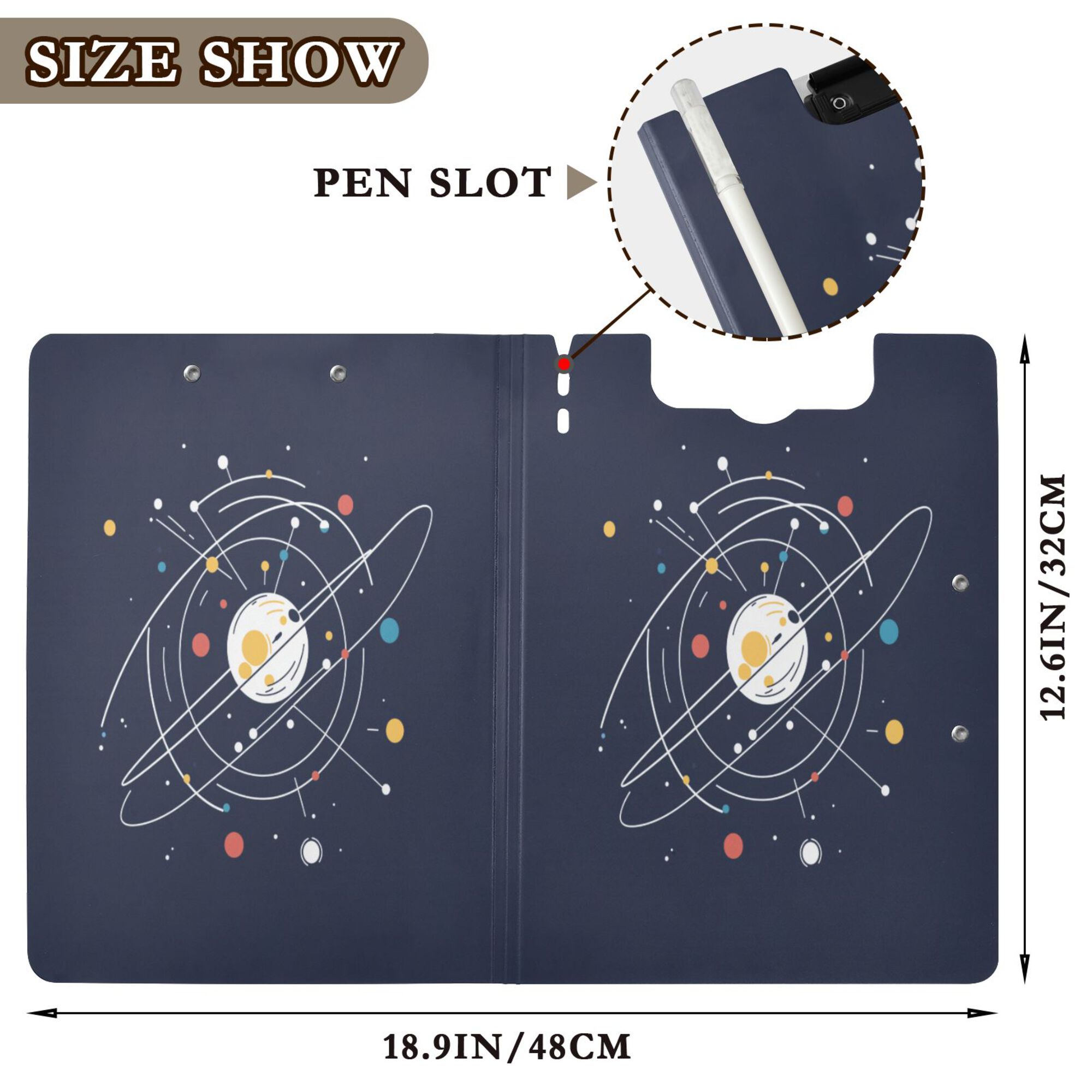 FORMRS A4 Clipboard Folder with Pen Holder Horizontal Foldable School Office Binder, White Planet