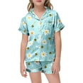 thumbnail image 5 of Gelikeya Pajamas Set Bee Festival Button Down Satin Short Sleeve Top and Shorts Set World Bee Day Nightgown Loungewear (Kids, 018-Light Blue, 8-9 Years), 5 of 5