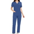 thumbnail image 2 of WRKEKC Scrubs for Women 2 Piece Sets for Women Solid Color Short Sleeve V-Neck Top with Pockets and Pants Set for Medical Workwear Fall Outfits, 2 of 8