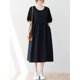 thumbnail image 5 of Vestido suelto de mujer con bolsillos Medias mangas Vestido sólido de cintura alta Abanopi  Vestido, 5 of 7