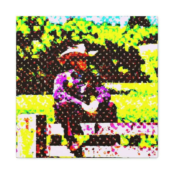 Cowboy on Fence Pointillism - Canvas