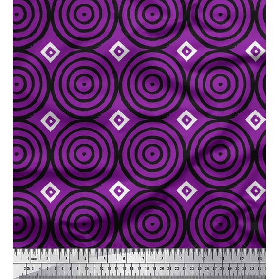 Soimoi Cotton Voile Fabric Diamond & Circle Block Print Fabric by The Yard 42 Inch Wide