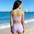 thumbnail image 3 of Pandaie Girls' Bandeau Bikini 2-Piece Swimsuit Solid Color Halter Tankini Kids Tank Tops Drawstring Shorts Bathing Set for Beach Vacation 12-13 Years Purple, 3 of 9