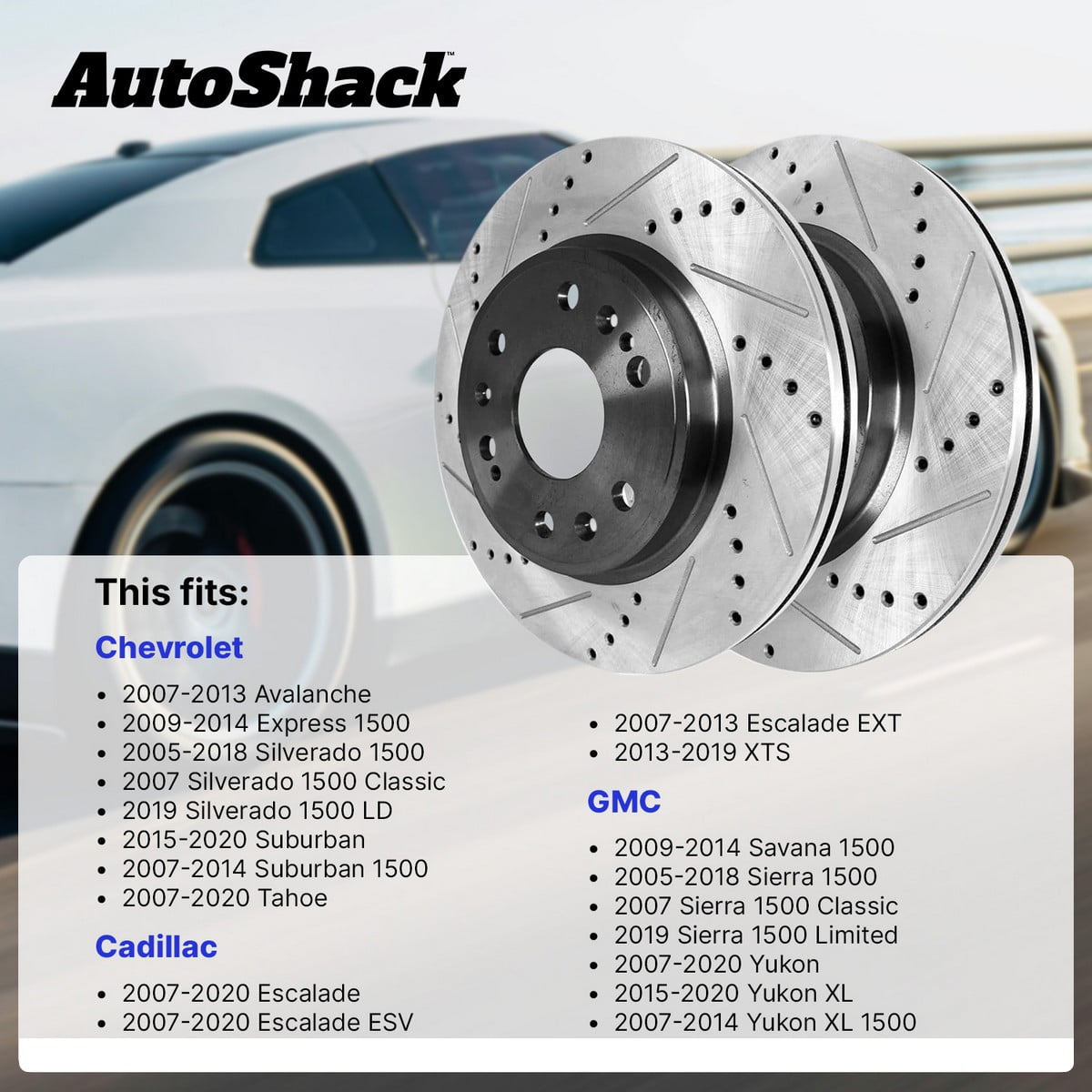 AutoShack Front Brake Rotors for Chevrolet, Silverado 1500 2005-2018, 4WD RWD V6 4.3L V8 4.8L 5.3L 6.0L 6.2L - E-Coated Drilled & Slotted - ShadowGuard - 12.99" (329.9 mm), 6-Lug