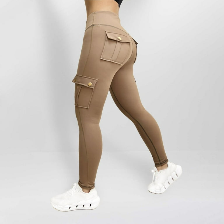 ZyeKqe Juniors Cargo Leggings for Women High Waisted Yoga Pants Stretchy  Slim Tight Bottom Legging Trousers 