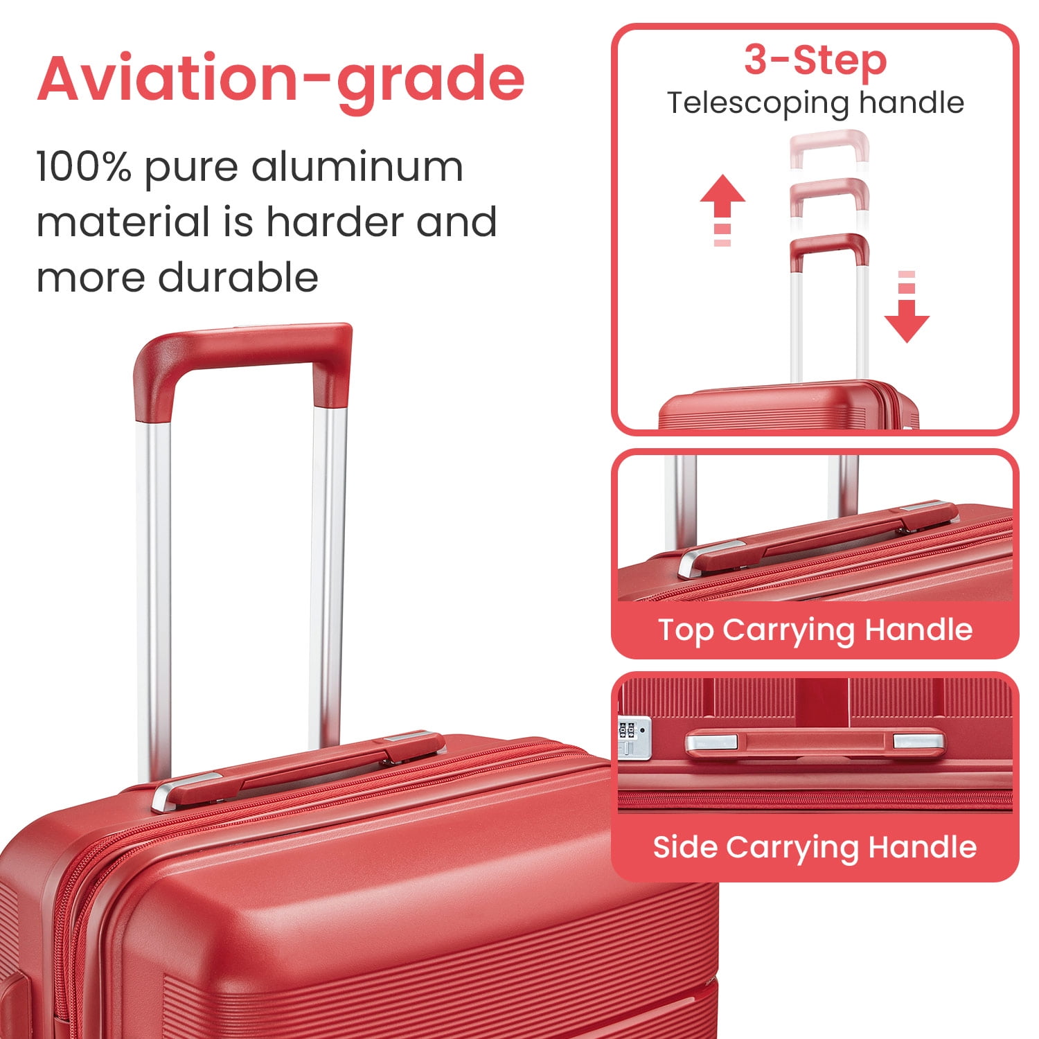 POWANLI 4 Piece Luggage Sets(14"20"24"28"）, PP Hardside Lightweight & Durable suitcase, Expandable, TSA Lock, Spinner Wheels, Airline Approved,(Wine Red)