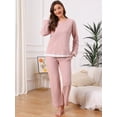 thumbnail image 2 of DARING DIVA Women's  Soft Waffle Cotton Pajamas Long Sleeve with Pants Set XS Pink, 2 of 7
