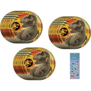 Jurassic World Birthday Party Supplies Bundle Pack - 24 Dessert Cake Paper Plates and 1 Dinosaur Sticker Sheet