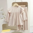 thumbnail image 3 of Cethrio Girls 2 Piece Pajama Sets, Flutter Sleeve Crew Neck Soft Comfy Sleepwear Loungewear Beige Size 3-4 T, 3 of 4