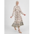 thumbnail image 3 of Beige - Green - Floral - Point Collar - Fully Lined - Modest Dress - Refka, 3 of 5