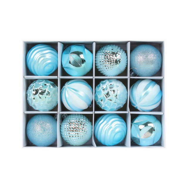 Wosthever Impresionantes adornos de bolas de Navidad de PVC para decoración festiva, caja de bolas galvanizada pintada, ornamento de árbol Kits de decoración para fiestas estilo azul