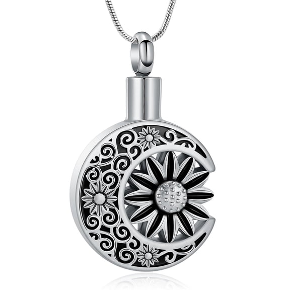 Sunflower Moon Urn Necklace for Ashes Stainless Steel Funeral Cremation Jewelry Keepsake Pendant for Women Men Pet Ash Holder