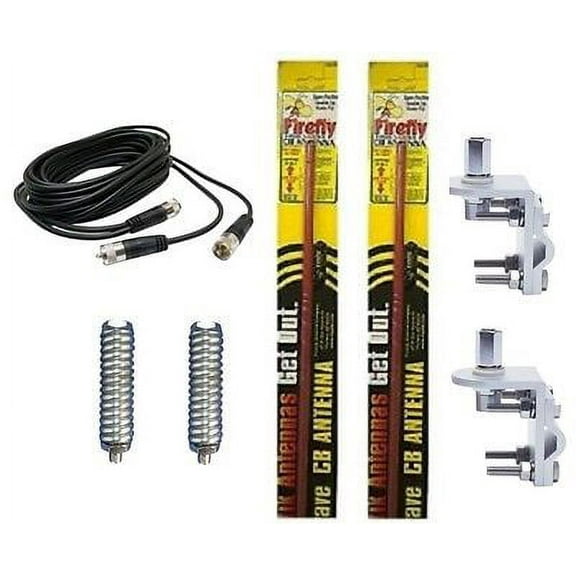 CB RADIO 2 FIRESTIK FL3 3FT RED ANTENNAS,12ft DUAL COAX, MOUNTS and SPRINGS