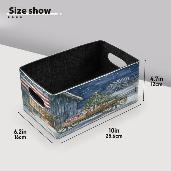 BZSMCE Shelf Baskets Christmas in Barn Pattern Storage Cube Bins 10.1*6.3*4.7in Set of 2