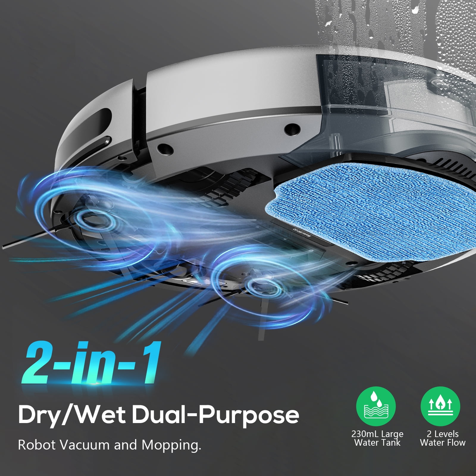 ONSON Robot Vacuum Cleaner, Robot Vacuum and Mop Combo with WIFI / Alexa for Pet Hair and Hard Floor  (图3) ONSON Robot Vacuum Cleaner, Robot Vacuum and Mop Combo with WIFI / Alexa for Pet Hair and Hard Floor  (图3)