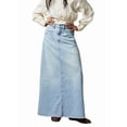 thumbnail image 2 of Women Raw Hem A-Line Jean Skirt Casual Y2K Fashion High Waisted Long Denim Maxi Skirt with Pockets Light Blue XL, 2 of 6