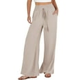 thumbnail image 1 of WILLBEST Pantalones Casuales Clásicos de Otoño para Mujer, de Talla Grande, con Pierna Ancha, Transpirables, de Viaje, de Cintura Alta, Lisos, Holgados, de Lino, para Mayor Comodidad y Estilo. Chica, 1 of 4