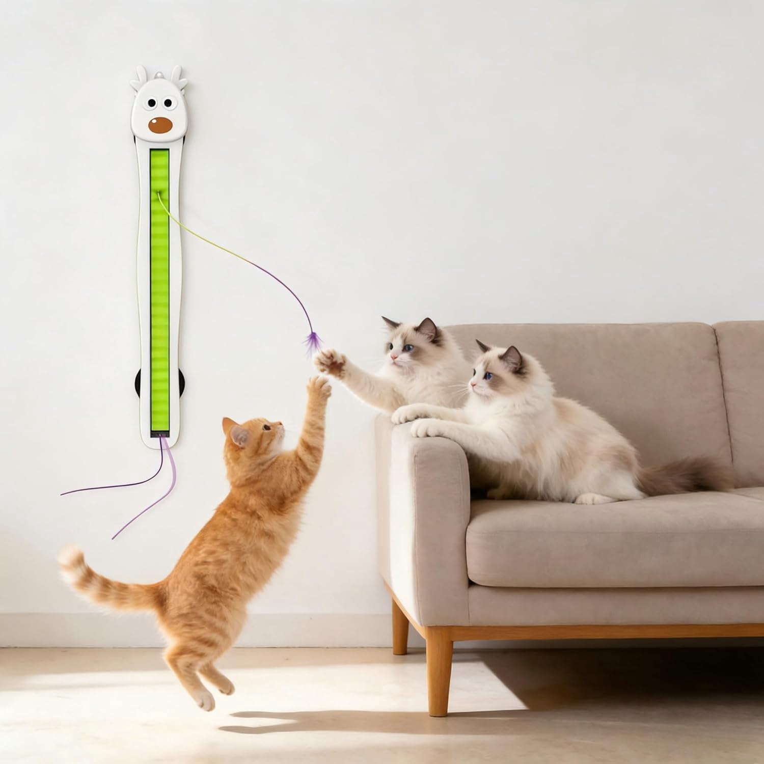 Auto Motion Flying Rope Cat Toy,Electric Wall Mounted Interactive Toy for Indoor Cats,Smart Rope Play Design Relieve Your Cat's Boredom (White)