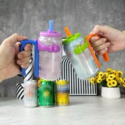 2 Pcs DIPESI Can Holder with Straw Lid, Adjustable Grip Handle for Soda Cans & Tumblers soda can lid with straw soda can saver lid