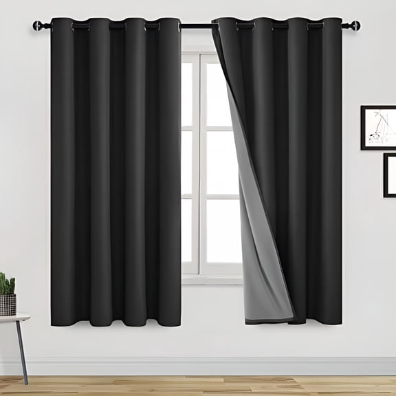 AUQ Blackout Curtains for Living Room Thermal Insulated Light Blocking Completely Room Darkening Noise Reducing Grommet Top 2 Panels Curtain (Black,52"W X 72"L)