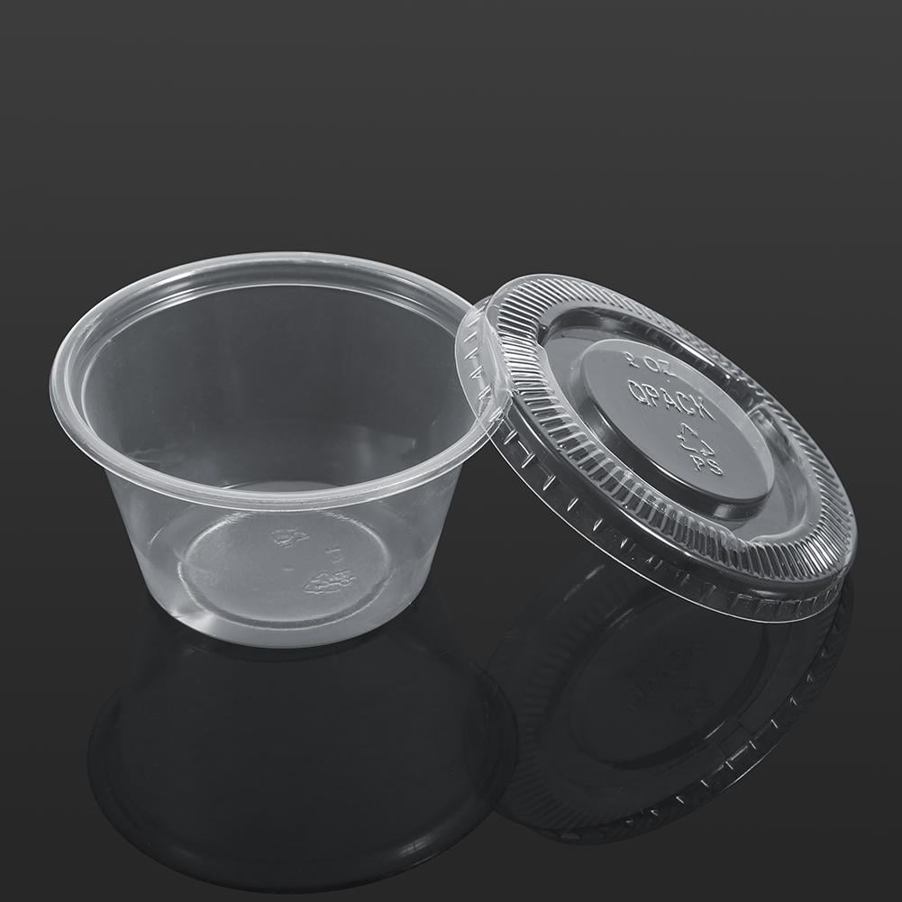 Walfront 3 oz Disposable Cups with Lids, 50pcs Plastic Clear Chutney Sauce Cups Food Takeaway Hot Souffle Portion Container Cups