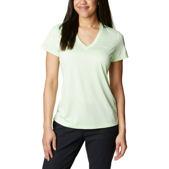 Columbia Women's Hike Short Sleeve V Neck, Key West/Heather, 1X Plus