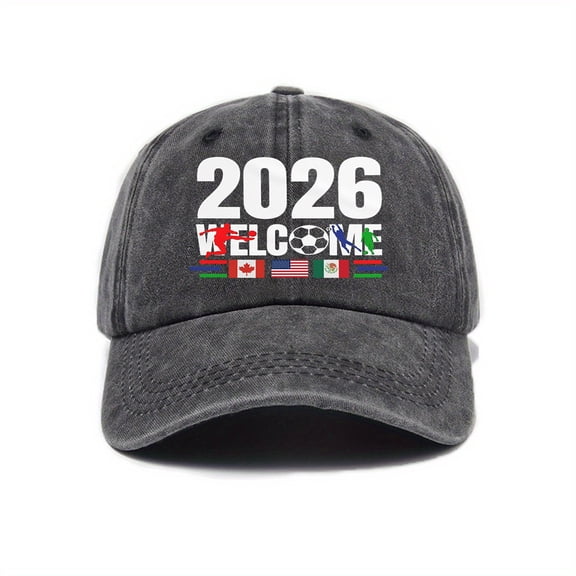 2026 Soccer Fan Baseball Cap, Printed USA Canada Mexico Flags Hat, Adjustable Unisex Sporty Dad Hat for Men and Women, Casual Daily Wear Cap Black