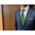 thumbnail image 3 of Solid Color Green Tie and Pocket Square Set for Men Necktie Combo Wedding Prom Party Medium 57.5", 3 of 7