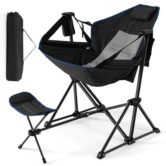 Topbuy Camping Chair with Removable Footrest Folding Lounge Recliner Chair w/ Adjustable Backrest Pillow Cup Holder Black