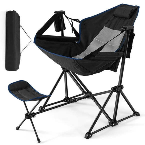 Costway Hammock Camping Chair with Retractable Footrest & Carrying Bag for Camping Picnic Black