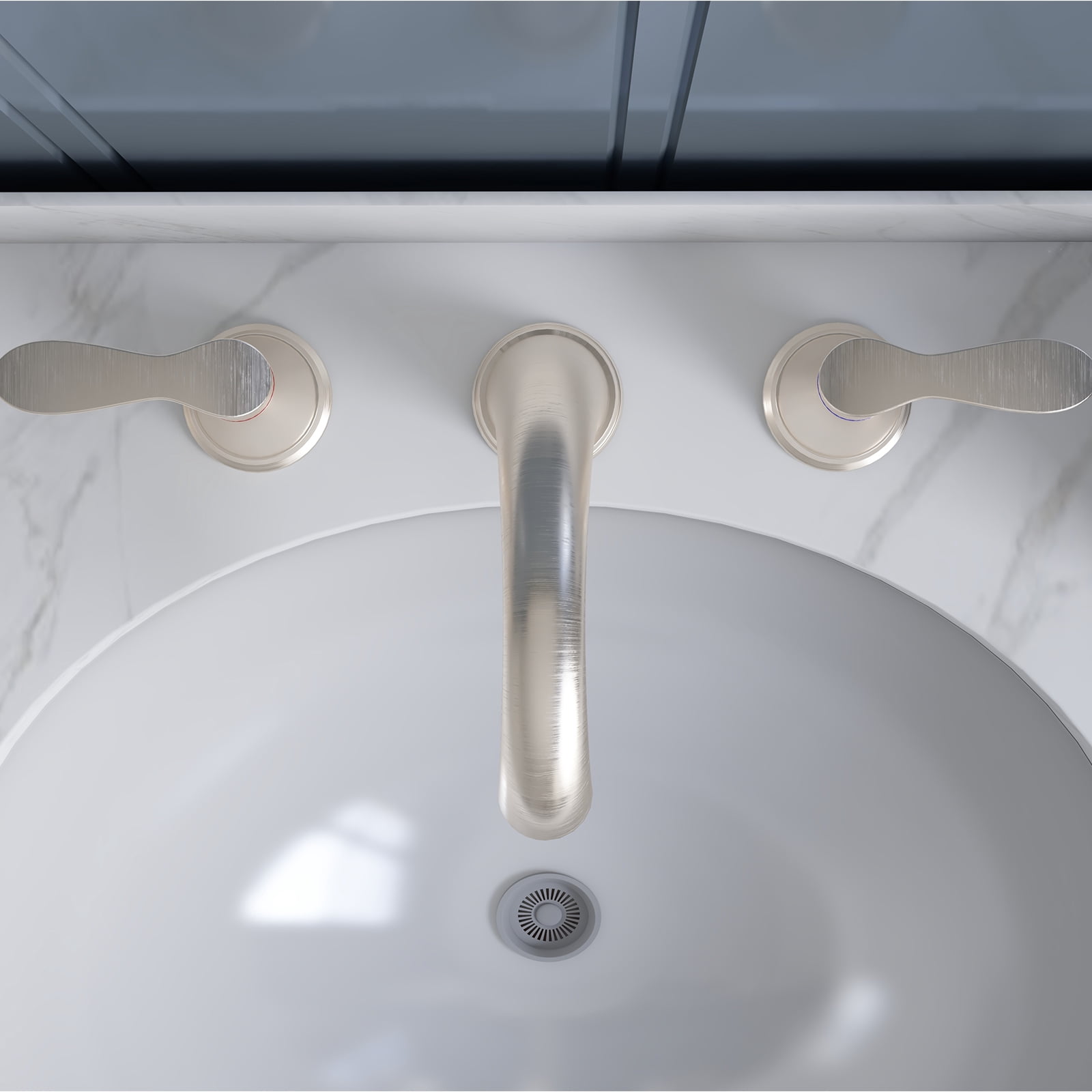Bathroom Faucet 3 Hole, 8" Widespread Bathroom Faucets for Sink 3 Hole Brushed Nickel with Pop-Up Drain, CUPC Hose Water Supply Lines-Brushed Nickel (2pcs)