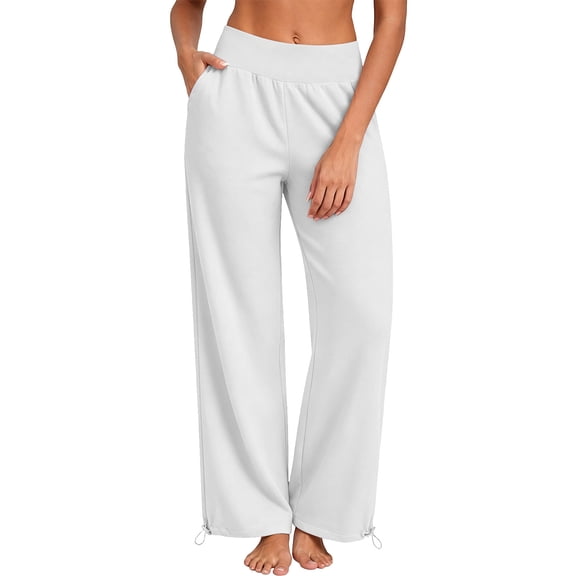 vdgthytj Athletic Pants for Women Elastic High Waist Wide Leg Adjustable Cuff Running Jogging Casual Trousers with Pockets(X-Large,White)