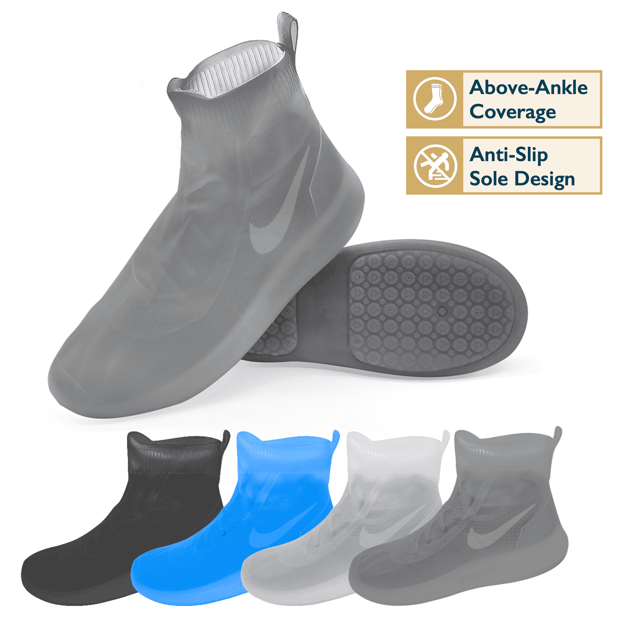 ComfiTime Waterproof Shoe Covers – Anti-Slip Outsole Design, Above-Ankle Coverage, Shoe Covers for Rain, Durable TPE Rubber, Reusable Shoe Protectors Covers for Men, Women and Kids, Indoor/Outdoor Use