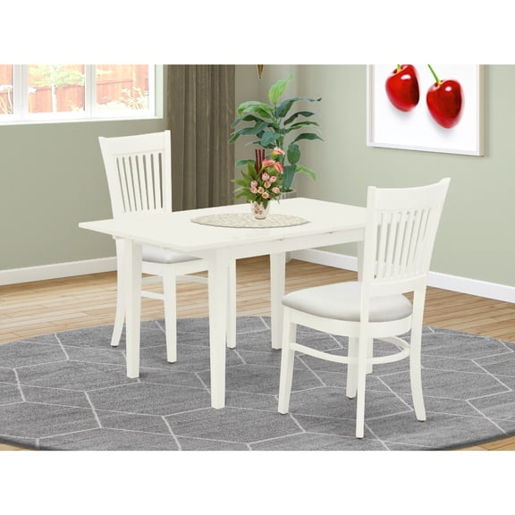 Small Dining Set - 3 Piece Wood Table & Chairs - Linen White Finish - Kitchen Dinette Set
