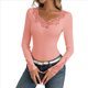 thumbnail image 1 of Camiseta de Punto Ajustada de Larga con Encaje Floral Brillante y Diamantes de Imitación para Mujer Rosa XL, 1 of 6