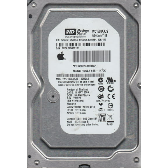 WD1600AAJS-40H3A1, DCM HARNHT2AHN, Western Digital 160GB SATA 3.5 Hard Drive