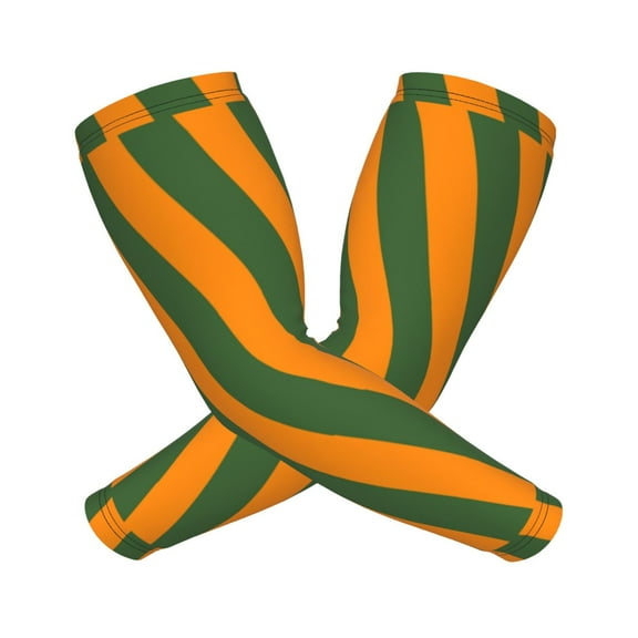 Orange Green Stripe Compression Sports Arm Sleeve Baseball Football Basketball For Men And Women