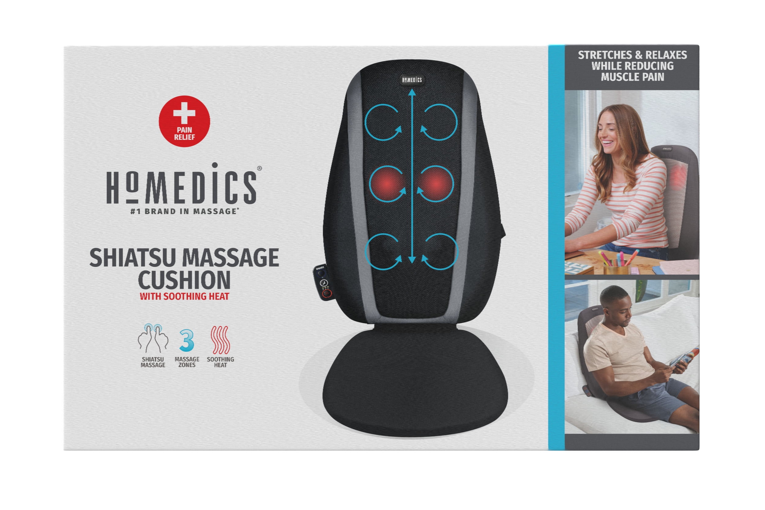  HoMedics Massage Cushion, Portable Shaitsu Pro Back Massager  with Heat and 12 Massage Nodes for your Office Chair, Bed, or Couch :  Health & Household