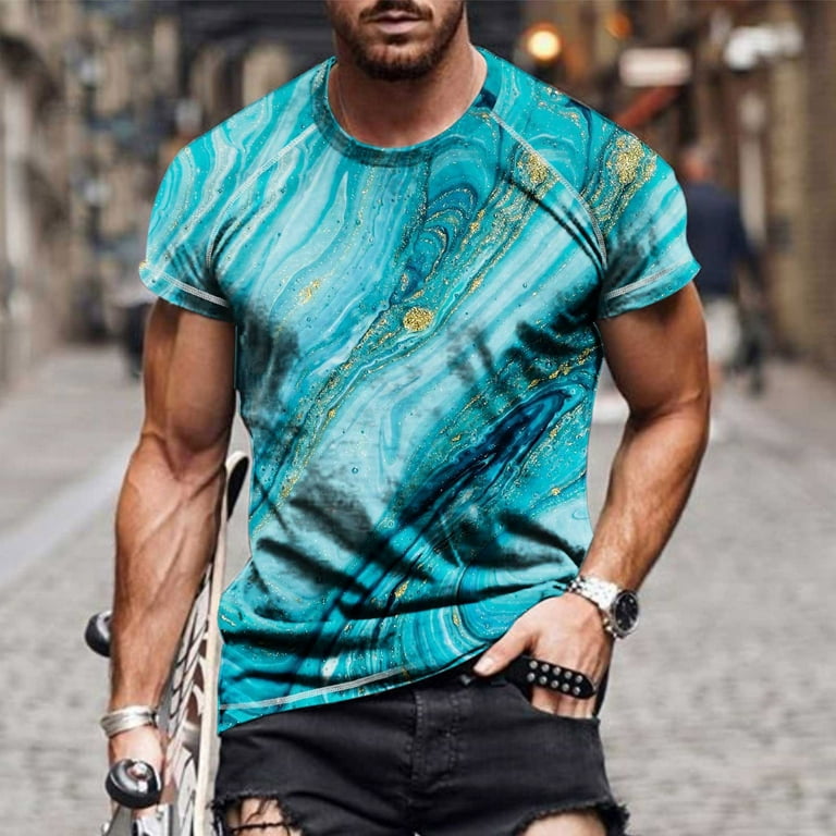 Designer Graphic T Shirts for Men 2023 Summer Trendy Marble Print Short  Sleeve T Shirt Casual Workout Plus Size Tops